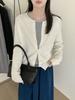 Nuevo Suéter de Lana para Mujer Otoño e Invierno Estilo Coreano Hilo Floral Color Sólido Cuello Redondo Encaje 100% Lana Tejido Cardigan Suéter
