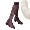 Botas de cano alto femininas outono inverno 2026 novas plus size de cano alto estilo montaria bico quadrado salto grosso emagrecedoras botas longas cross-border