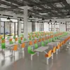 Mesa y Sillas de Comedor de Cantina, Mesa y Sillas de Comedor para Personal Escolar, Mesa y Sillas de Pizarra para Empresa, Mesa y Sillas de Comedor de una Pieza, Combinación Personalizada para 4 Personas