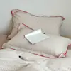 Juego de Cuatro Piezas de Algodón Lavado con Rayas Simples para Cama Funda de Edredón de Algodón Sábana Bajera Ropa de Cama para Dormitorio Funda de Cama Individual Juego de Tres Piezas