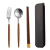 Amazon Set Portátil de Cuchara, Tenedor y Palillos Cuchara Tenedor Portugueses Palillos de Madera Tenedor Cuchara para Estudiantes Vajilla para Exteriores
