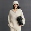 Suéter de base de malha macio e aconchegante de cashmere 2026 outono/inverno novo feminino de caimento solto com zíper parcial e gola torcida