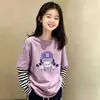 Camiseta Manga Longa Infantil Algodão Puro Primavera e Outono Camada Base Estudante Top Infantil Crianças de Tamanho Médio e Grande Roupa Íntima Roupas de Outono Falso Duas Peças