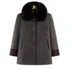 Casaco de Inverno de Lã com Forro de Fleece Estilo Vovó, Elegante Casaco de Algodão de Comprimento Médio com Gola de Pele para Mulheres de Meia-Idade e Idosas