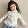 Estilo Coreano Roupa Íntima de Lã com Bolinhas e Laço para Meninas Outono Inverno 2026 Nova Roupa Top Estilosa para Crianças Pequenas
