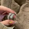 Anel aberto cravejado com diamantes de gelo e zircônias, estilo nicho ins, anel requintado de luxo leve de alta qualidade para mulheres
