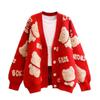 Tejido Personalizado 2025 Nuevo Dibujo Animado Estilo Dulce Suéter Tejido Moda Femenina Chaqueta de Punto de Longitud Media Cárdigan Bordado Femenino