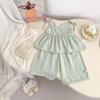 Traje de niña Verano Delgado Elegante Top de tirantes Casual Pantalones de pierna ancha Dos piezas Combinable Traje de moda para niña