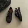 Mocassins Brogue Esculpidos Estilo Britânico para Mulheres 2025 Outono e Inverno Novos Pretos Salto Grosso Sapatos Pequenos de Couro Flats Retrô