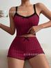 Ropa de estar por casa elástica transfronteriza para mujer, Camisola sexy de encaje para verano, Pantalones cortos, Conjunto de pijama acanalado similar al algodón al por mayor