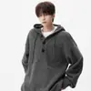 Novo Pulôver Tricotado com Capuz Outono e Inverno Casaco Suéter Masculino Solto Casual Versátil Top Preguiçoso Agasalho Suéter