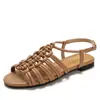 Sandalias Planas Estilo Retro para Mujer Verano Tejidas Huecas Punta Abierta Hebilla Versátiles Cómodas Casuales Zapatos de Playa para Mujer 201-1
