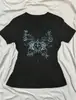 Camiseta Casual Suelta de Manga Corta para Mujer Verano, Estampado de Corazón de Mariposa Espada Sagrada, Chica Sexy Caliente Europea y Americana Transfronteriza, Nicho