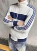 Sudadera con capucha de punto de color block retro americano Unisex Otoño/Invierno Nueva Holgada Deportiva Casual Sudadera con capucha y cuello alto
