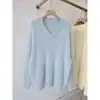 Suéter de punto con cuello en V, imitación de visón, para mujer, estilo casual, invierno, nicho, suave, delicado, top de punto holgado con cuello en V