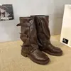Botas de Cuero con Hebilla Clásica de Nicho Botines para Mujer 2026 Tendencia de Moda Otoño Temperamento Simple Botas de Vaquero de Mezclilla