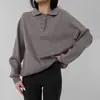 Top de punto con cuello polo transfronterizo estilo europeo y americano, novedad primavera 2026, holgado, casual, estilo perezoso, jersey de manga larga