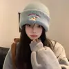 Gorro de Lana Bordado Estilo Coreano Ins con Cachorro para Mujer en Otoño e Invierno Engrosado Cálido y Lindo Gorro Tejido Gorro Protector de Orejas
