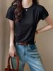 Camiseta Básica de Lyocell Tencel Ombro Direito Manga Curta Feminina Cor Pura Casual Simples Fina Modeladora Look Camiseta Segunda Pele