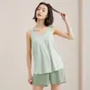 [Sensação Fresca com Bojo] Camisola Feminina de Alça Larga Sem Manga para Primavera e Outono Cor Sólida Solta Top Usável