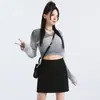 Saia plus size para meninas gordas, cinza, petite, estilo miu, roupas de inverno com visual super, modeladora, lã, lantejoulas, saia curta, saia evasê