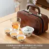 Juego de Té de Viaje de Jade Tetera Cerámica Portátil con Tapa Tazón Taza de Té de Porcelana Blanca para Exteriores Bolsa de Transporte de Viaje