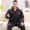 Pijama de hombre de mediana edad y anciano otoño e invierno forro polar de coral algodón acolchado de tres capas forrado de polar chaqueta acolchada de algodón para padre de mediana edad para el pelo