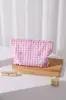 Bolsa de Maquillaje Bordada con Lazo a Cuadros Frescos Ins, Bolso de Mano Portátil con Cierre de Cremallera, Bolsa de Almacenamiento para Cuidado de la Piel