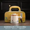 Taza de oficina con esmalte craquelado de horno Ru, con mango de madera, diseño antiquemaduras, con tapa, separación de té y agua, adecuada para la oficina, el hogar y uso personal