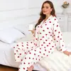 2025 Nuevo Conjunto de Pijama para Mujer Estilo Europeo y Americano Estampado de Corazones Pantalones de Manga Larga Se Puede Usar Fuera de Casa Ropa de Casa Talla Grande