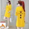 Vestido con capucha gruesa y forro polar para mujer, estilo informal, estampado, de talla grande, para otoño e invierno, adelgazante, de longitud media