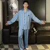 Conjunto de Pijama Masculino de Seda Gelada com Manga Longa 2026 Novo Primavera Outono Tamanho Plus Solto Tamanho Grande Fino Outono Roupa de Casa