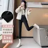 Leggings térmicos DeRong, doblemente cepillados para mayor comodidad, pantalones cálidos de algodón para mujer, se pueden usar como ropa exterior, de cintura alta, longitud recortada, pantalones de algodón forrados de felpa