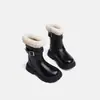 Botas de Neve Infantis Botas Longas Com Veludo Adicional Botas Estilo Martin Britânico Para Meninas Outono e Inverno Novas Cano Médio-Alto Solado Grosso Botas Duplas de Couro Acolchoado