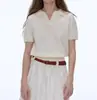 Camisa Polo Branca Retrô Manga Curta Tricô Verão Francês Casual para Mulheres