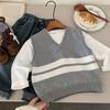 Suéter Infantil Bangcheng 2026 Otoño Niños y Niñas Cuello en V Rayado Ropa Infantil Nuevo Chaleco para Bebé Moderno My0102