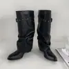 Botas de caballero de estilo británico de moda con pliegues de 5.5 cm de tacón, nuevo modelo otoño e invierno 2026, punta fina, tacón grueso, botas altas hasta la rodilla