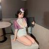 Mei Nai'Er Lencería Sexy Body de una Pieza Sexy Falda de Cadera de Secretaria Body de Escote Profundo Uniforme Traje de Falda Pijama Tentación
