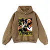 Sudadera Pesada con Capucha 420g Estampado de Estrella de Baloncesto Otoño e Invierno Holgada Batik Vintage Desgastada Sudadera con Capucha Marca de Moda