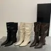 Botines para mujer de estilo europeo y americano, con punta fina, tacón grueso, fruncidos y apilados, nueva colección otoño/invierno 2026, botas de montar ajustadas estilo western hasta la pantorrilla