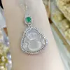 Ágata de Gelo Branca Natural Pingente de Buda de Gelo de Alta Qualidade Colar de Jade Banhado a Prata Corrente de Pingente de Buda Maitreya da Moda