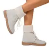 Botas de Costura de Tamanho Grande Transfronteiriças para Mulheres Outono e Inverno 2025 Novas Botas Curtas de Lã com Cadarço, Bico Redondo, Cano Médio, Estilo Europeu e Americano para Mulheres