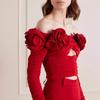 Top Ajustado de un Hombro con Pliegues de Flor de Rosa Blumar* para Mujer con Corte de Diseño Exclusivo Camiseta sin Hombros