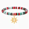 Popular Serie Navideña de Arcilla Polimérica Europea y Americana Pulsera Colgante de Acero Inoxidable de Papá Noel Muñeco de Nieve Joyería de Comercio Exterior al por Mayor