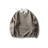 Suéter Masculino de Tricô com Gola V de Manga Longa Estilo College Japonês Duas Peças Falsas para Outono e Inverno com Design Versátil Tendência