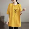 Camiseta de Manga Corta Holgada Talla Grande para Mujer, Marca Nueva de Moda Verano 2026, Camiseta de Longitud Media que Cubre la Cadera