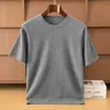 Suéter de Cachemira de Punto Fino de 14 Calibres para Hombre Primavera Verano Cuello Redondo Manga Corta Prendas de Punto Jersey Casual Capa Base Suéter de Cachemira de Moda