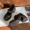 Sapatos Mary Jane com Aumento de Altura Interna Femininos de Velcro Boca Rasa Sola Grossa Pequenos Sapatos de Commuter Pequenos Sapatos de Couro Pequenos Tamanhos 323334