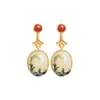Aretes de plata de ley brocada, oro antiguo, jade Hetian, para mujer, verano, estilo chino, retro, moda nacional, aretes aretes aretes