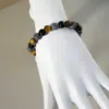 Pulsera Popular Transfronteriza Temu Xiyin Tk Piedra Ojo de Tigre Obsidiana Negra Pulsera Weathered Pulsera Elástica Hecha a Mano